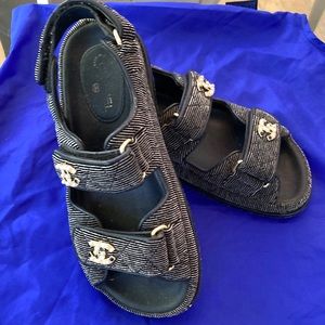 Chanel sandals size 36C quilted fabric with Velcro closure.